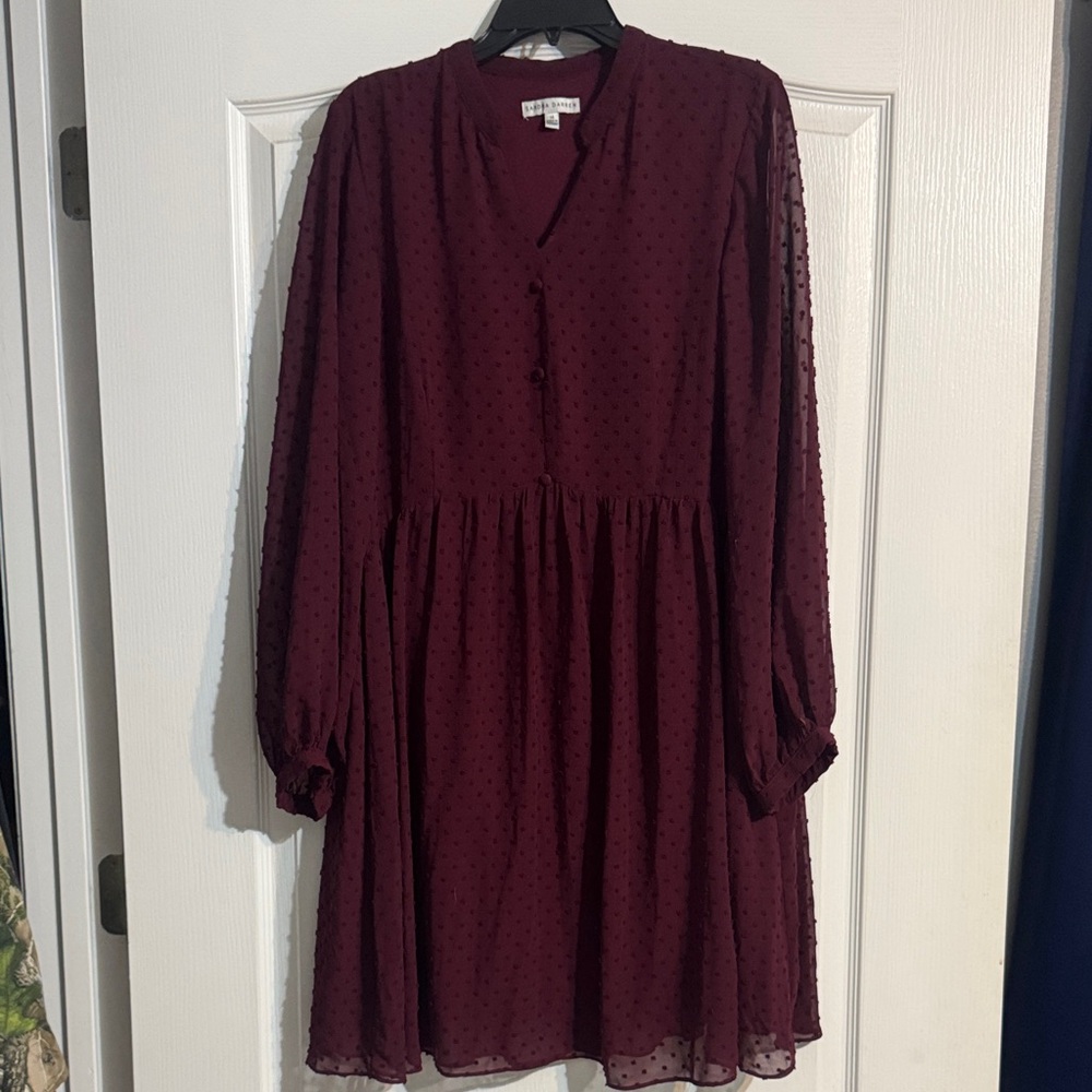 Sandra Darren Burgundy Long Sleeve Dress